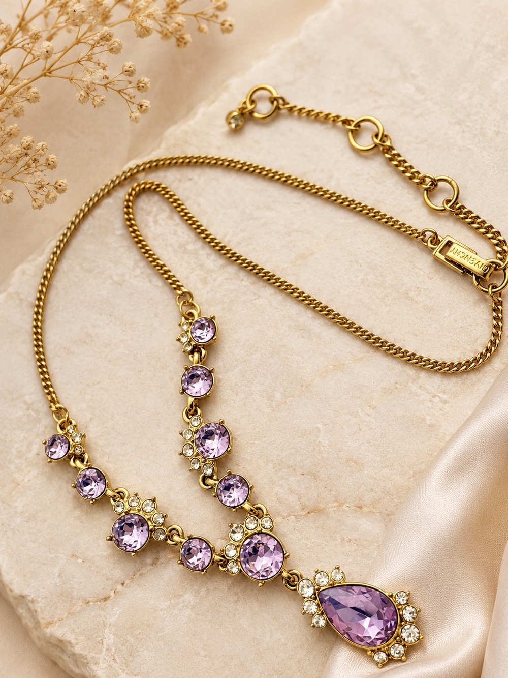 Givenchy Purple Crystal Statement Necklace • Gold-Tone • Vintage Designer - Picture 4 of 5